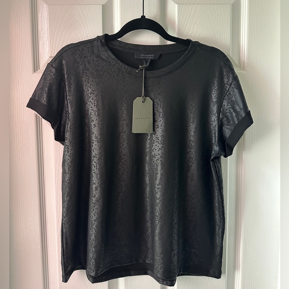 NEW All Saints Black Snakeskin Anna Tee